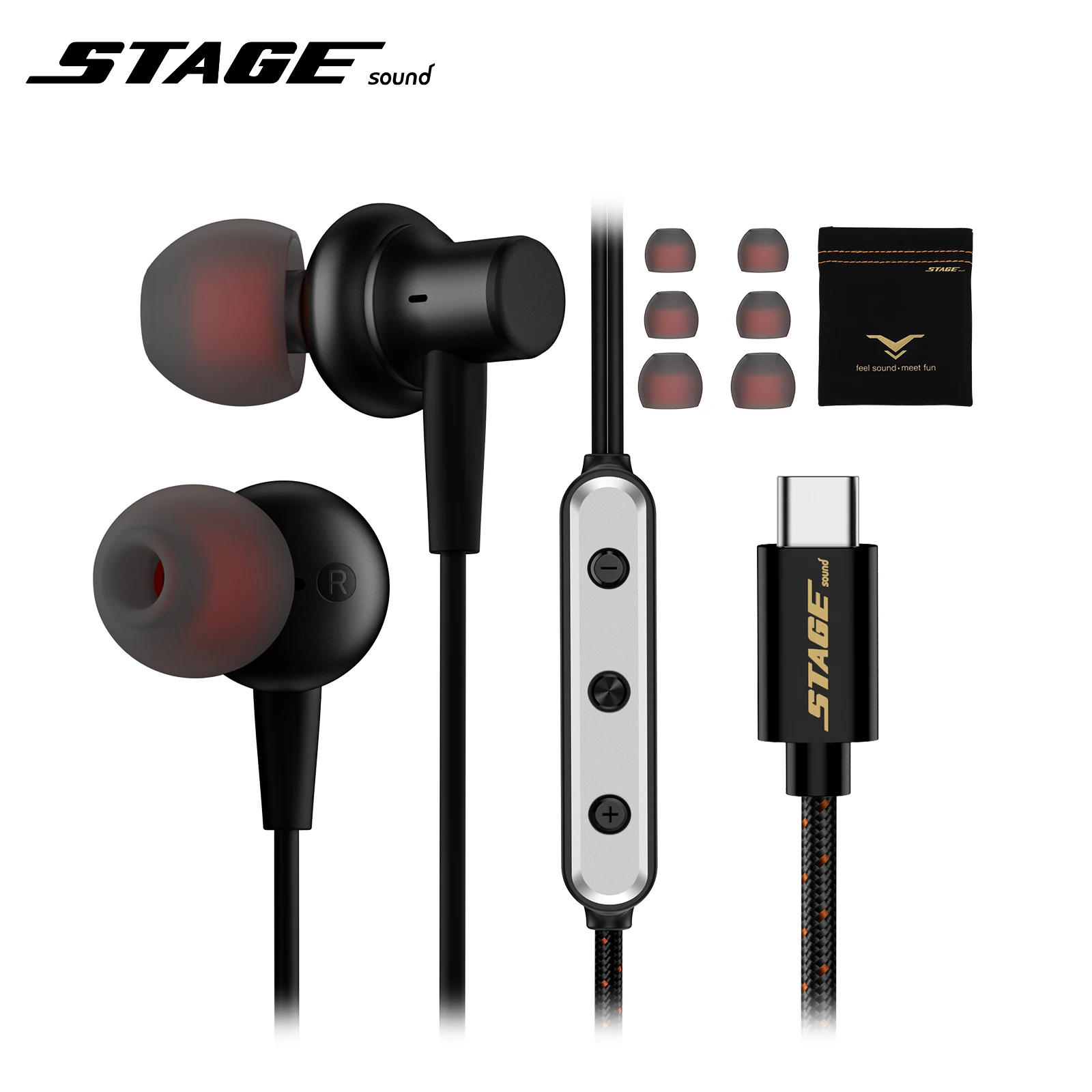 

StageSound USB C Headphones Type C Earphones Wired Earbud Magnetic HiFi Stereo in-Ear Headset with Microphone and Volume Control