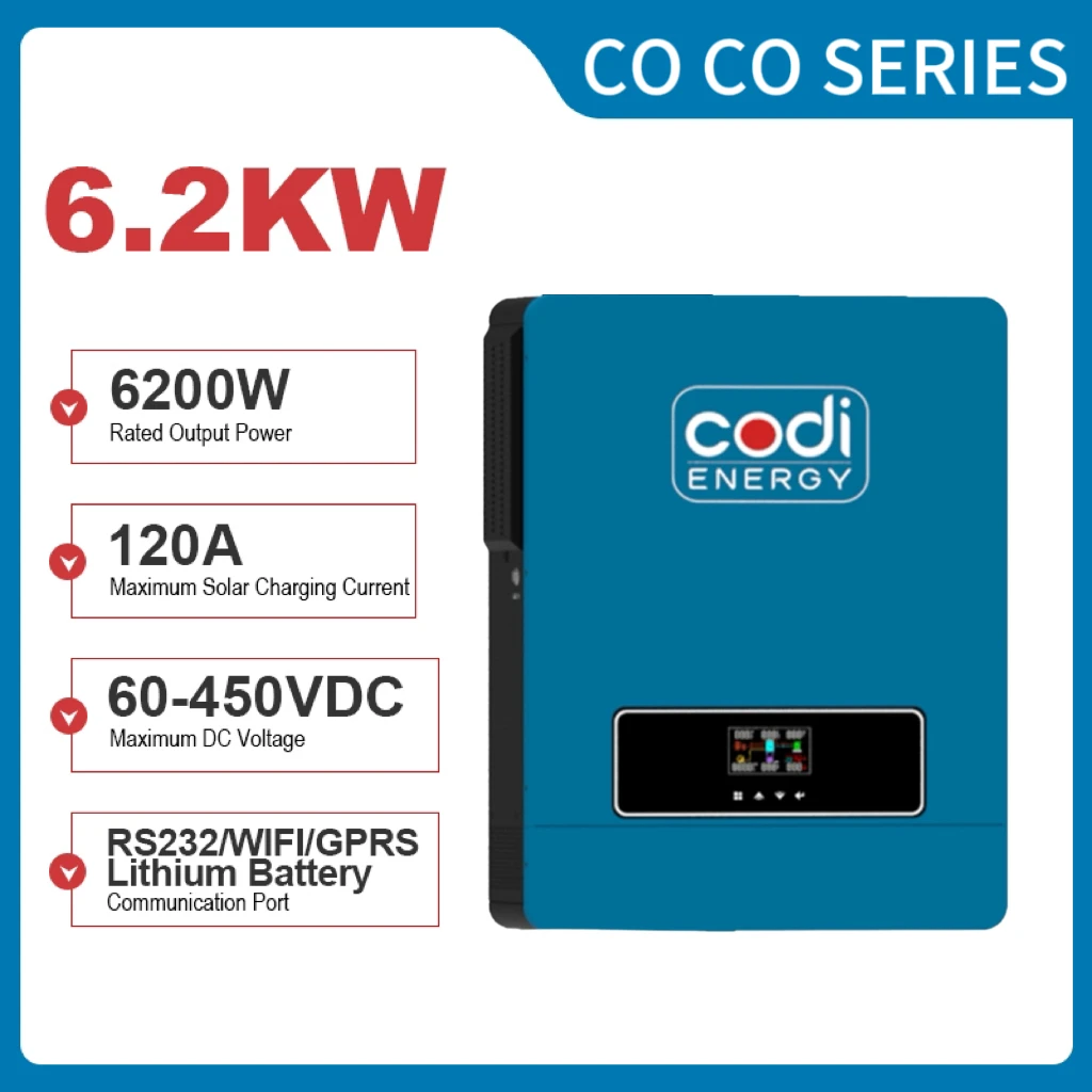 Inverter Solare 6Kw Ibrido Onda Sinusoidale Pura Dc 48V 500Vac Mppt Inversor Costruito Nel Controller Solare 120A