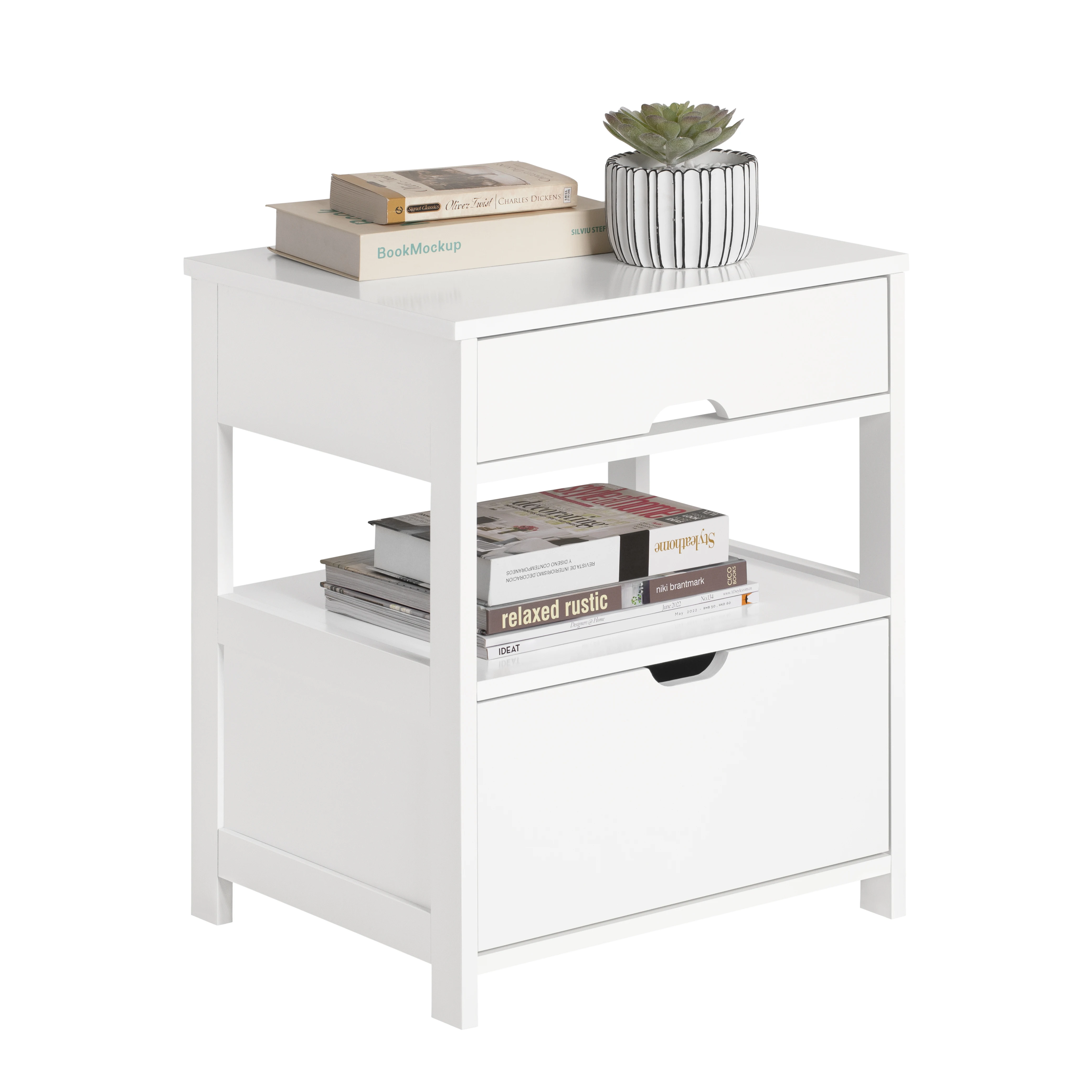 SoBuy FRG258 Bedside Table Bedside Cabinet Nightstand with 2 Drawers & Shelf Side Table for Bedroom Living Room Black
