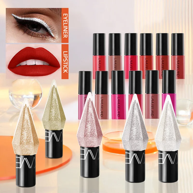 

LAMUSELAND 12Pcs/Set Long-Lasting Waterproof Mini Matte Lipgloss &5 Pcs/Set Professional Shiny Eyeliner Makeup Gift Box