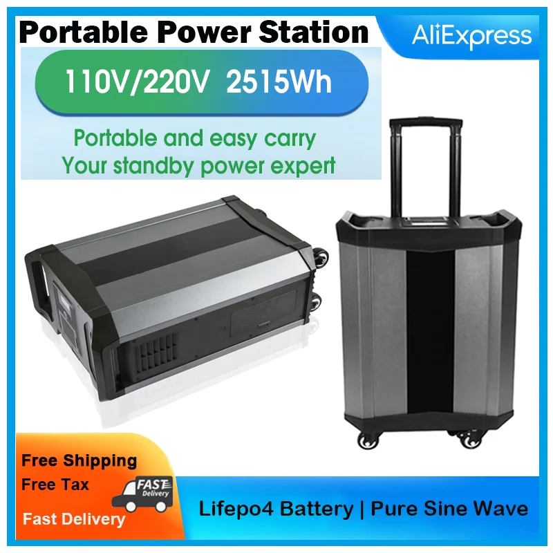 2515Wh 50Hz/60Hz 220V/110V Batteria Lifepo4, Generatore Esterno Centrale Elettrica Portatile Onda Sinusoidale Pura, Spedizione Gratuita