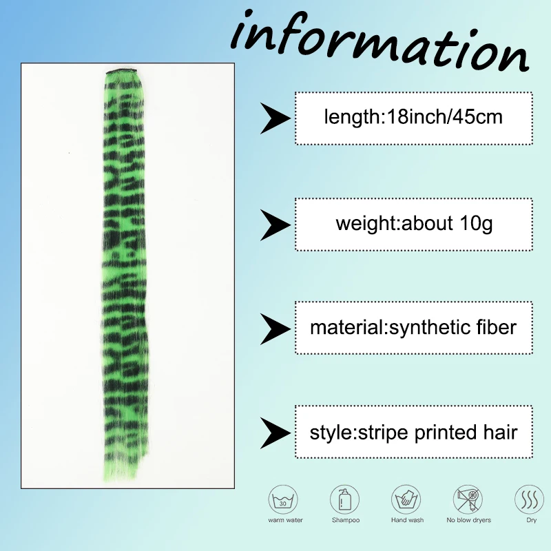 2PCS 18inch Hair Extensions Wig Hairpiece Colorful Leopard Print Hair Extensions Clip in for Women Halloween Party Daily Wear