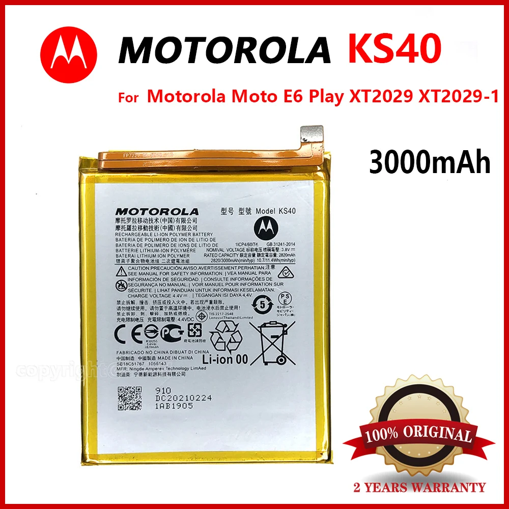 

Original Motorola Batteria 3000mAh Replacement Battery For Motorola Moto E6 Play XT2029 XT2029-1 KS40 Batteries+Tracking Number