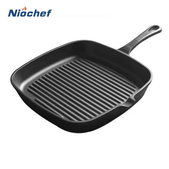 Iron Fry Pan Kitchen Cookware, Steak Square Frying Pan