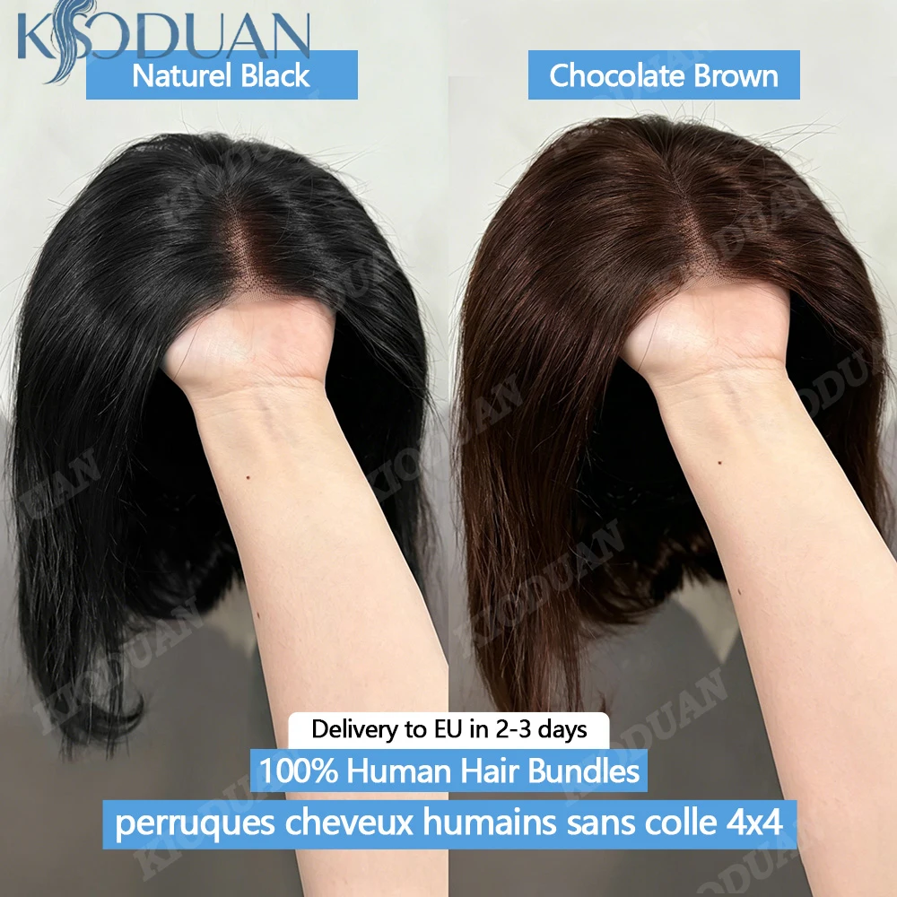 10-16Pouce 4X4 Perruques Cheveux Humains Sans Colle Blonde Chocolat Perruque Sans Colle Noir Dentelle Glueless Wigs Human Hair 1