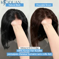 10-16Pouce 4X4 Perruques Cheveux Humains Sans Colle Blonde Chocolat Perruque Sans Colle Noir Dentelle Glueless Wigs Human Hair 1