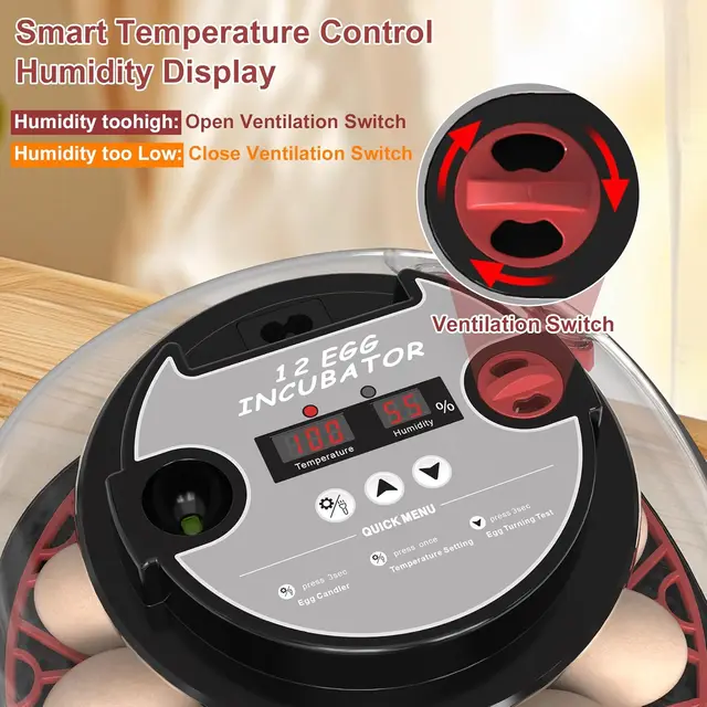 22088-0dc3e7.jpg 12 Automatic Egg Incubators for Hatching Eggs Whith Smart Temperature Control, Auto Turner, LED Candling for Chicken, Duck, Quai