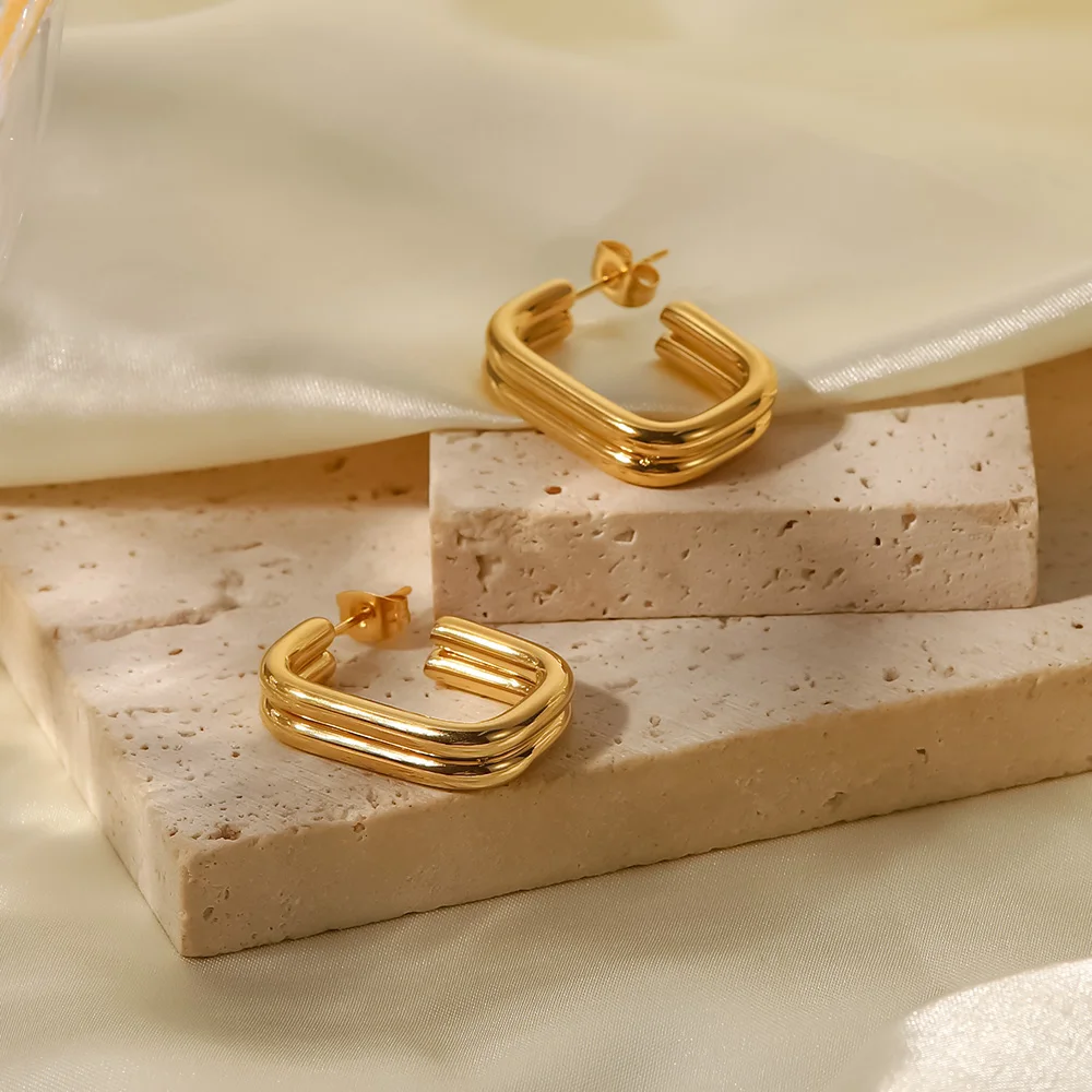 Unusual Gold Hoop Earrings Stainless Steel Stud Charm Jewelry