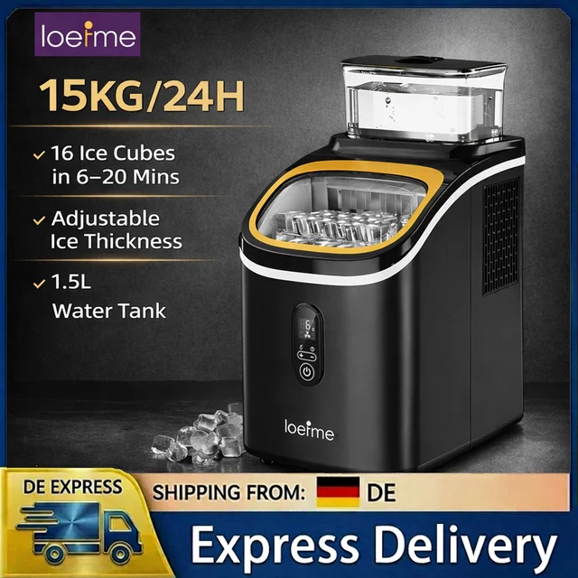 LOEFME Machine à Glaçons 15kg/24h 16 Glaçons en 6-20 Min Écran Numérique Minuterie Réservoir d’Eau 1,5L avec Épaisseur de Glaçons Réglable 1