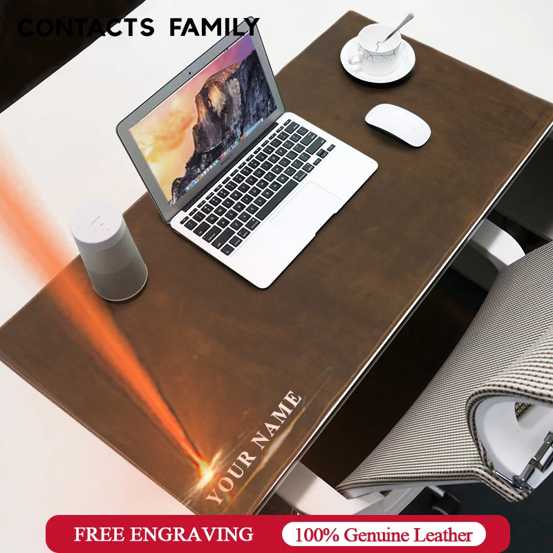 Família de Contato-couro de Couro Mouse Pad Couro Genuíno Tapete de Mesa Grande Computador Mousepad Tampa de Mesa de Teclado para pc Gamer Laptop