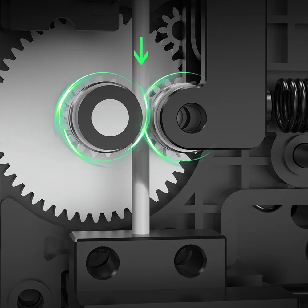 Baskı yüzeyi ve ekstruder montajını gösteren üstten görünüm