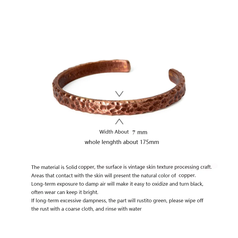 Metal Bracelet Hammered Solid Copper Metal Bracelet Rustic Vingtage Punk Unisex Cuff Bangle Viking Handmade Jewelry Gift for Men Women