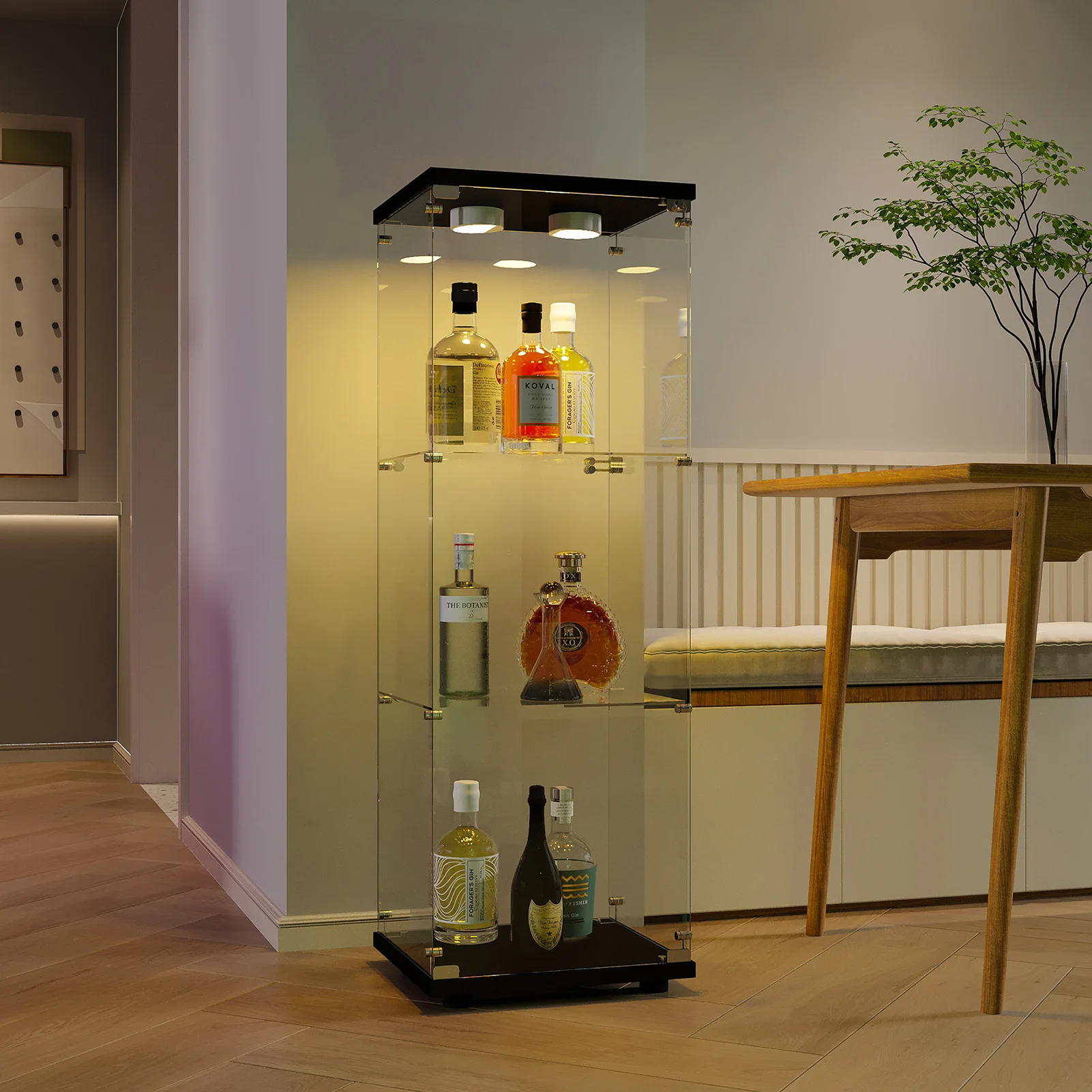 Superaly Moderner Freistehender Vitrinenschrank, 3 Etagen aus Sicherheitsglas mit Einzeltür, für Büro und Wohnzimmer, Schwarz – Detail 7