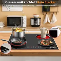 Cooksir Table de cuisson en céramique et verre 4 assiettes, plaque de cuisson intégrée de 60 cm, auto-suffiante, 6000 watts, cadre en acier inoxydable, 220 V, sans prise 3