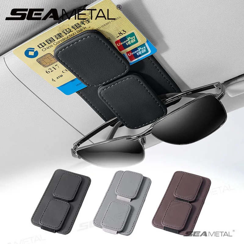 Magnetic PU Car Glasses Holder for Sun Visor with Card Slot