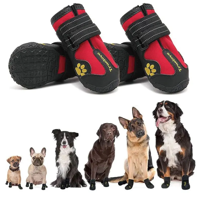 Truelove-botas impermeáveis para cães, sapatos duráveis com tiras refletoras para animais pequenos, médios e grandes