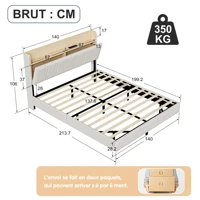 Rosahqnda Каркас двуспальной кровати 140/160*200 см Плавающая кровать с визуальным эффектом и светодиодной подсветкой Зарядная станция с высокой головкой — изображение 3