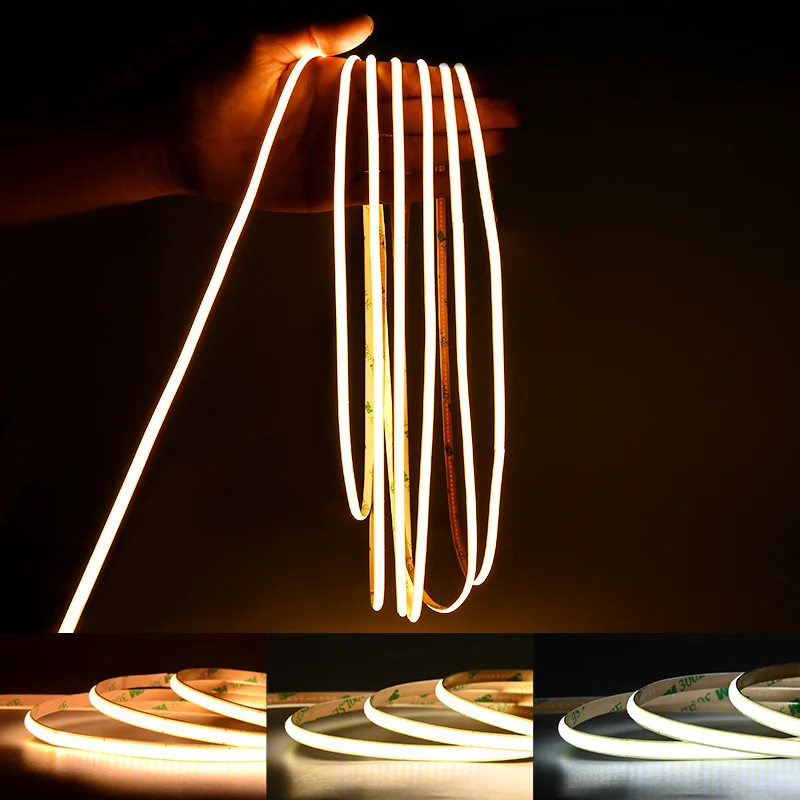 5mm COB LED Strip 384LEDs/m High Density Dimmable Flexible Tape Lights RA90 DC12V/24V Decor Lighting 3000K 4000K 6500K 5m