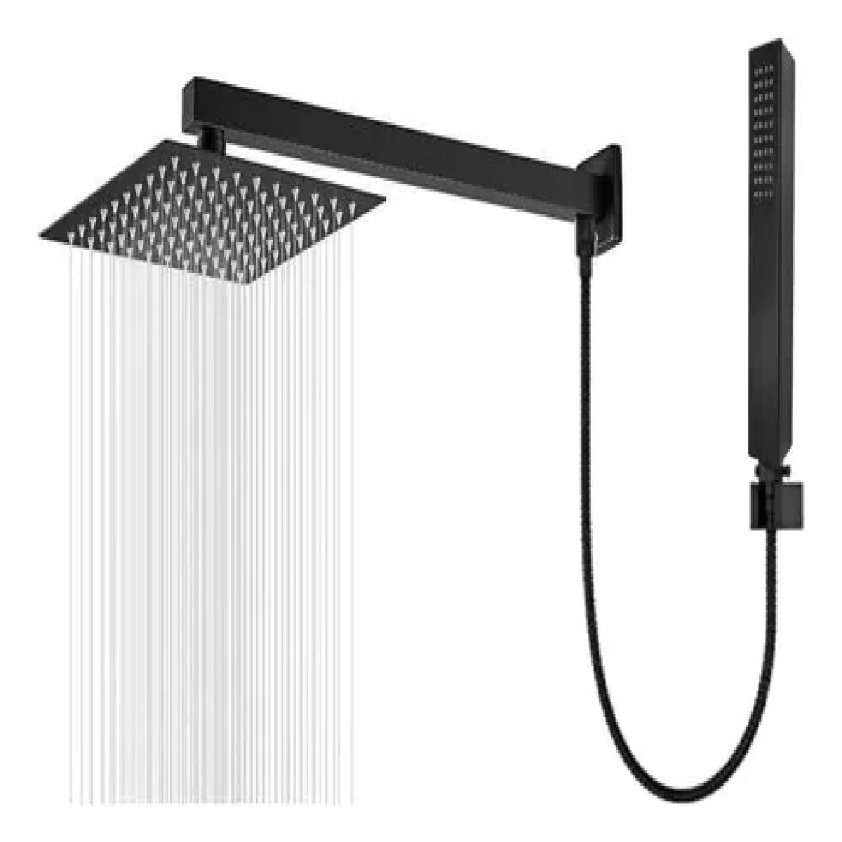 20cm Square Wall Inox Shower Kit With Full Black Matte Manual Devilator Dc-7017ap - 2
