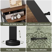 Туалетный столик без зеркала, комод с 9 ящиками, Макияжный столик в стиле ретро с деревянным подносом, для спальни, гостиной, прихожей — изображение 6