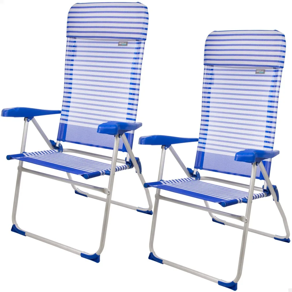 Silla De Playa Plegable Antivuelco Y Reclinable Azul Aktive