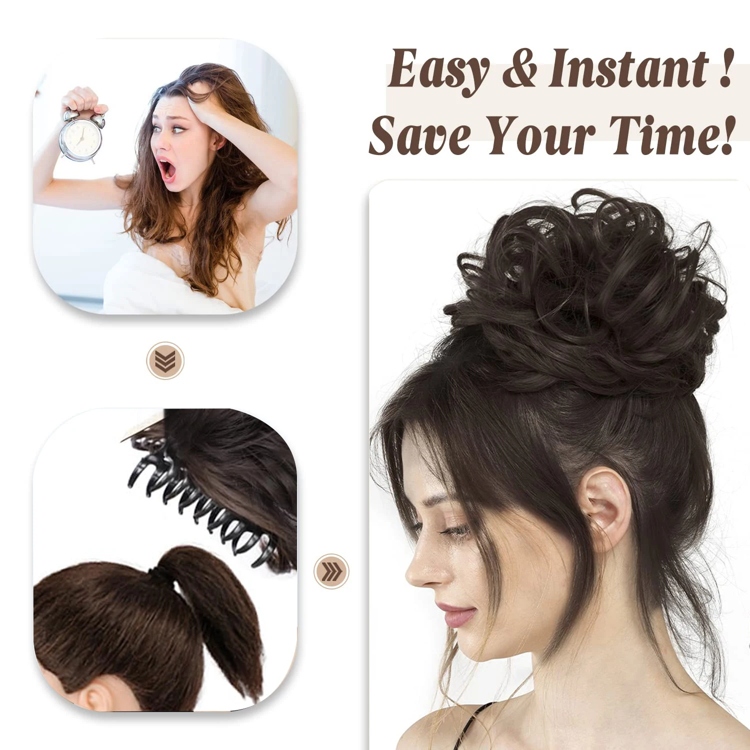 합성 8인치 클로 클립형 메시 헤어 번 웨이브 헤어 번 도넛 업두드 스타일 시뇽 헤어피스 여성용 헤어 익스텐션