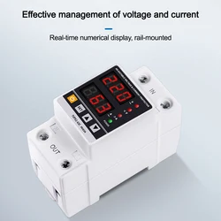 Dual Display Adjustable Voltage and Current Protection Relay, Din Rail Mounted, 63A/80A, 220V - 63A