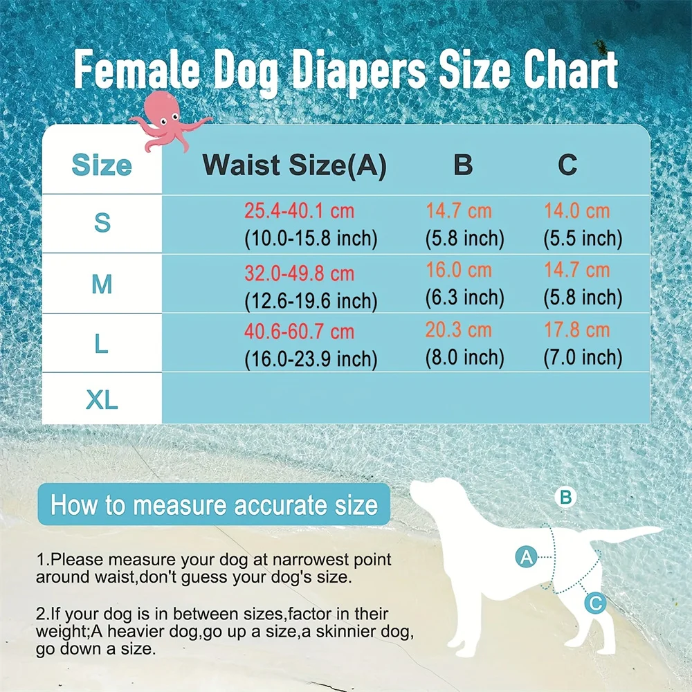 Pet Female Dog Diaper Physiological Sanitary Reusable Nappy Belly Wrap Dogs Diapers Highly Absorbent Leak Proof Pee Pant