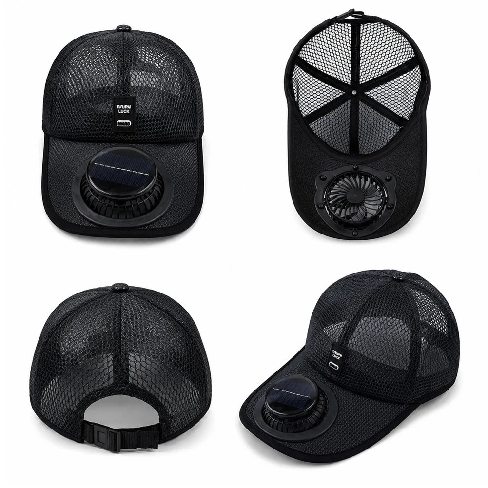 Gorra de béisbol transpirable con ventilador solar y protección solar