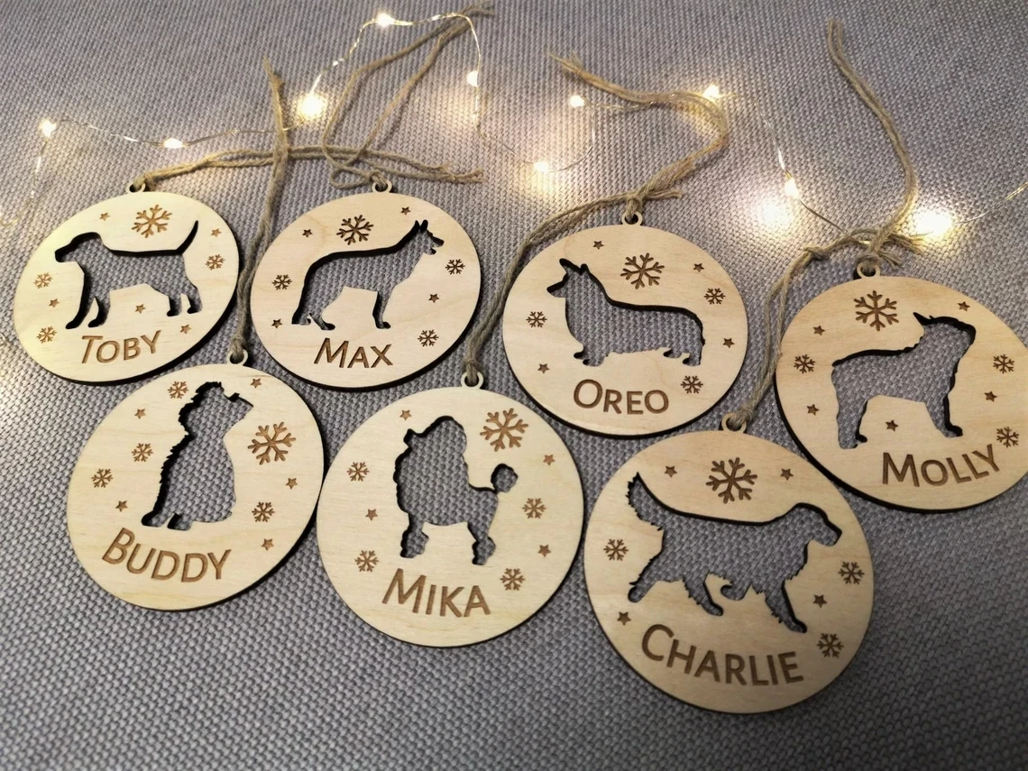 Décoration De Noël Personnalisée - Boule Chien En Bois - Cadeau Memorial Animal