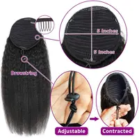 Queue de cheval lisse et bouclée en cheveux humains, extension 100 % naturelle à enrouler avec cordon de serrage, noir naturel # 1B Pour femmes 2