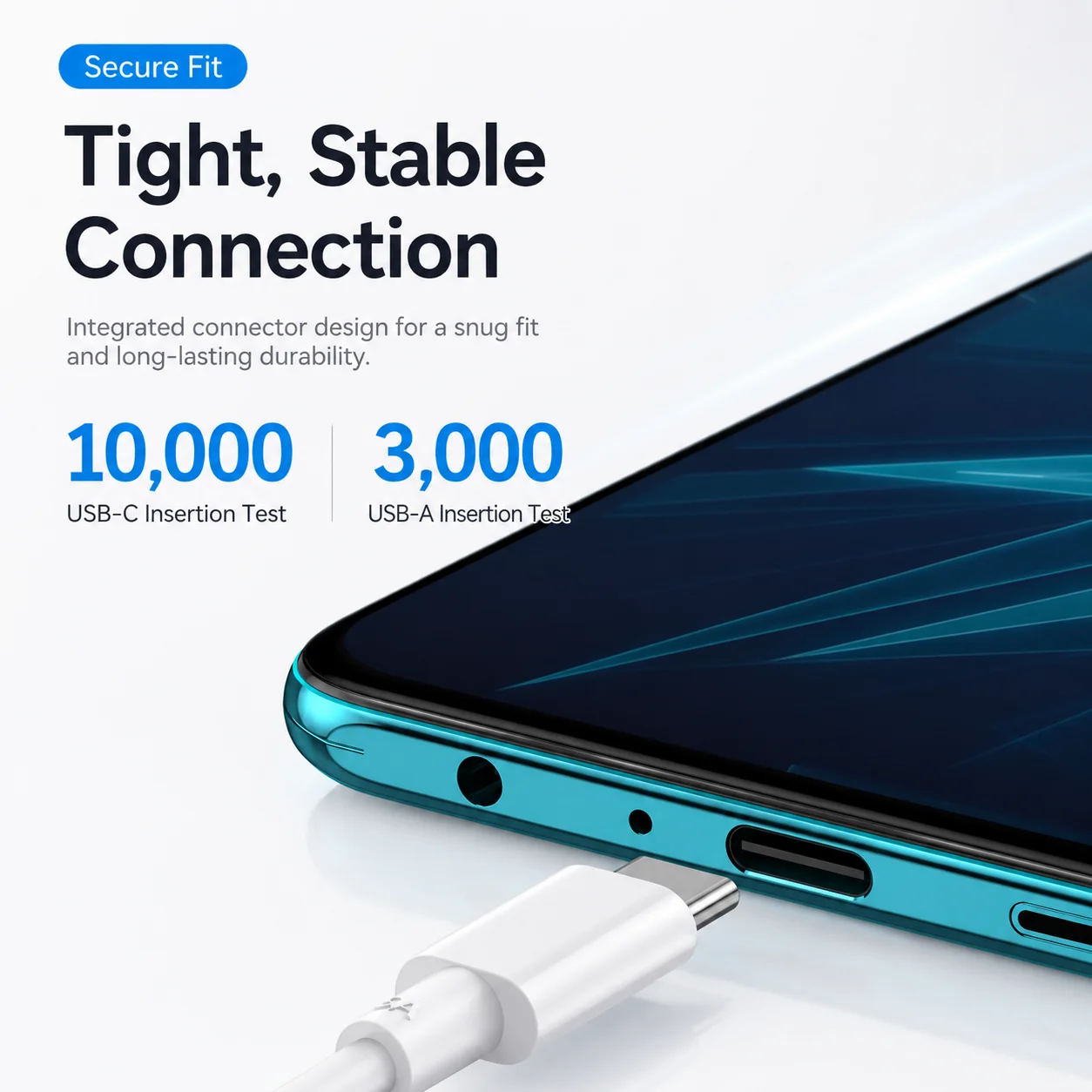 High-Speed Durable USB-A to USB-C Charging & Data Cable - Tangle-Free White Cord