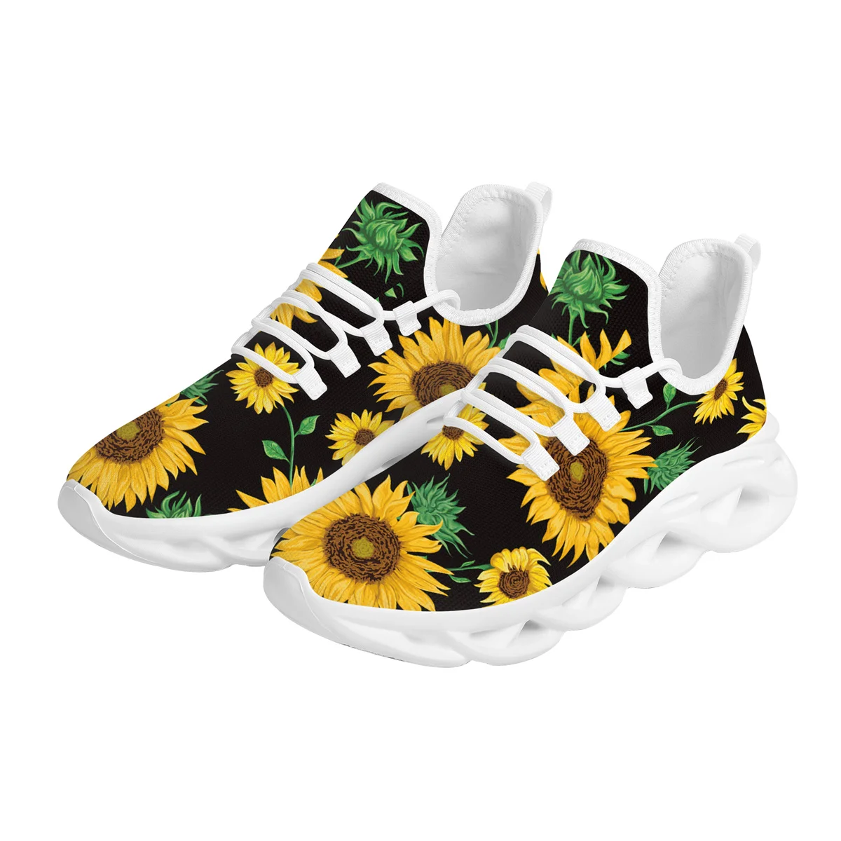 

Doginthehole 3D Printed Yellow Sunflower Vulcanized Shoes Classic Floral Design Flats Casual Lace Up Sneakers Zapatos Mujer