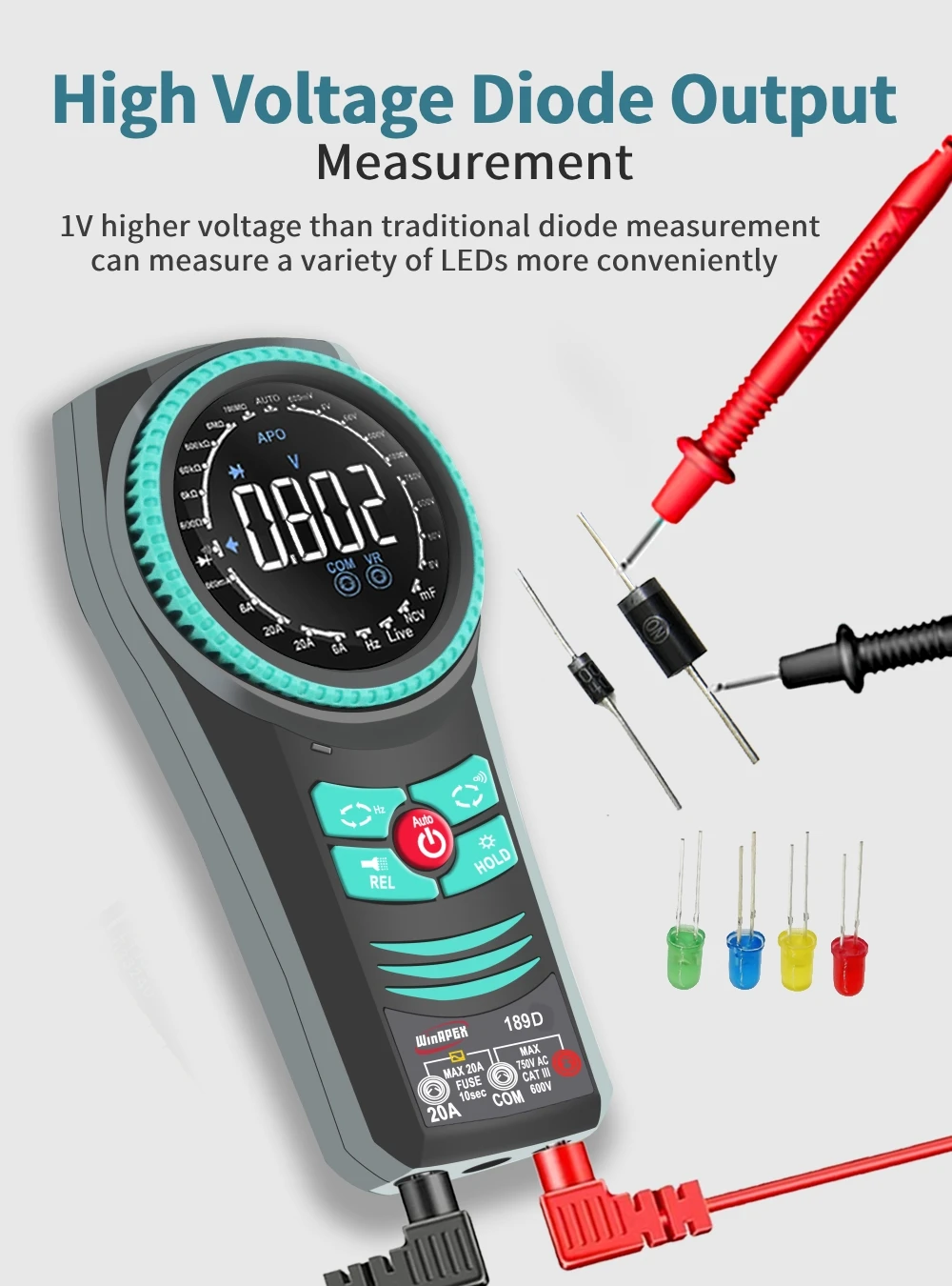 WINAPEX Smart Rotary Dial Multimeter 6000 Counts True RMS High Brightness Color