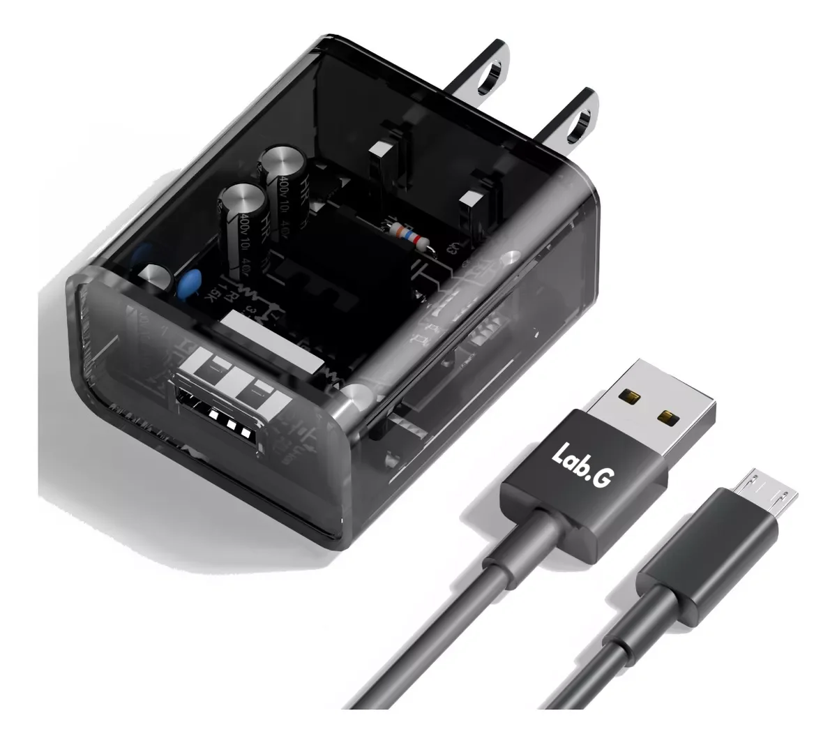 Cargador Carga Rápida Lab.G Negro Transparente Cable Micro Usb V8