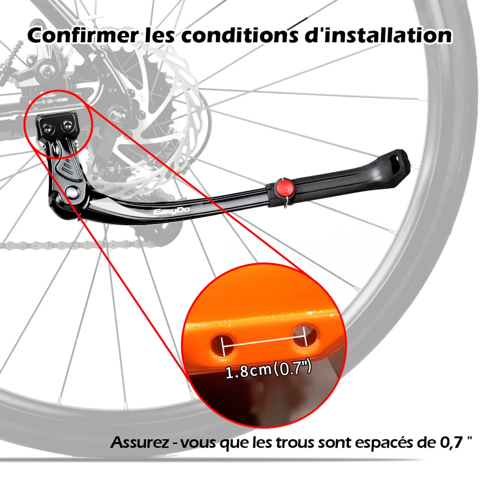 Béquille Latérale Réglable Pour Vélo - 24 à 29 Pouces - Antidérapante - Aluminium