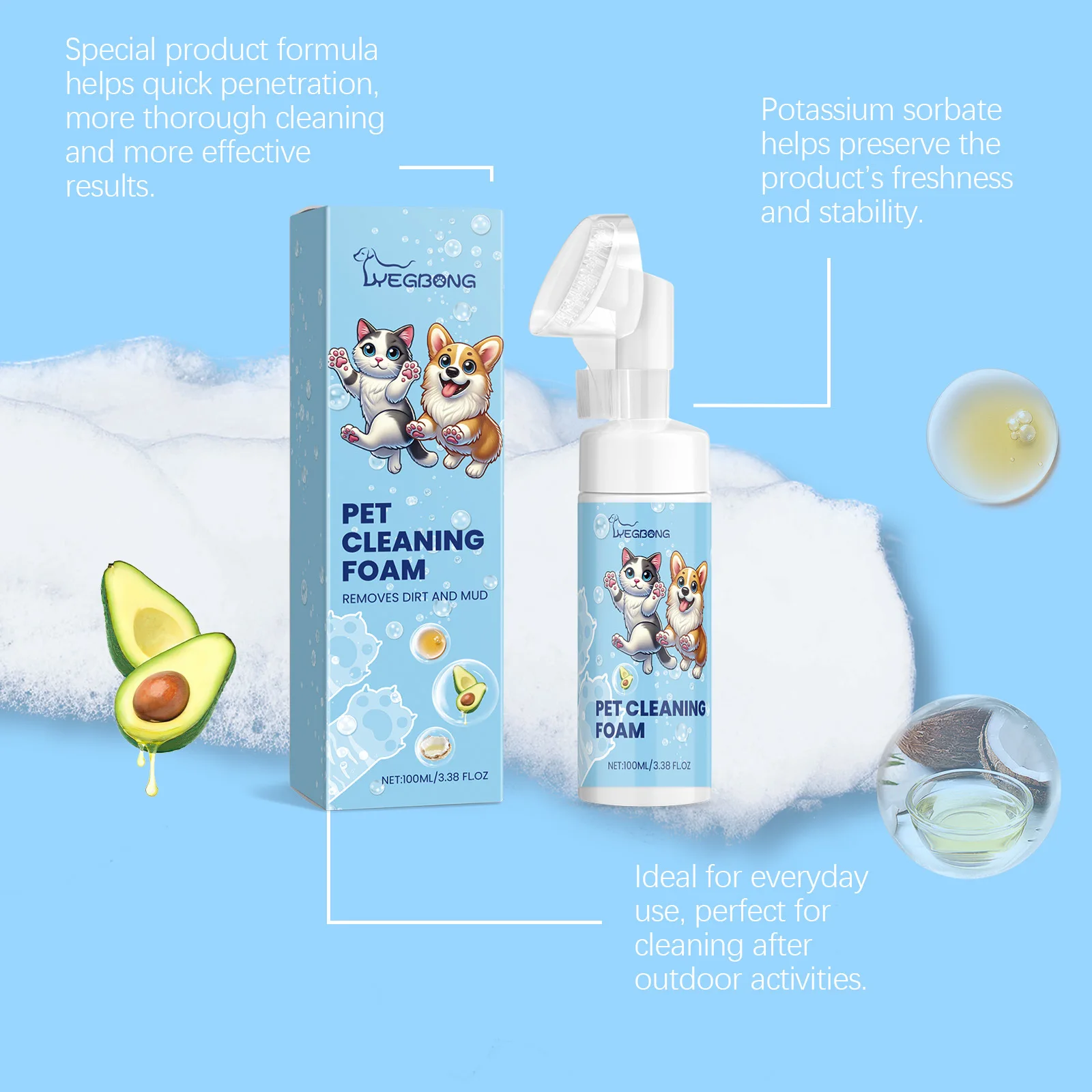 Yegbong 100ml Soothing Pet Paws Cleaning Foam Foot Wash Dog Cat Paw Dirt Odor Remover Moisturizing Nourishing Pet Paw Cleanser