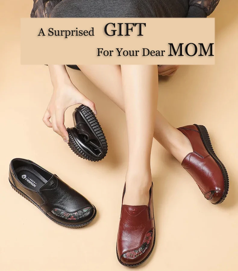 Luxus Bequeme Mama Schuhe frauen Müßiggänger Ballerinas Ältere Frau Echt Leder Mokassins Mom Vintage Schuhe Ohne Absätze – Detail 11