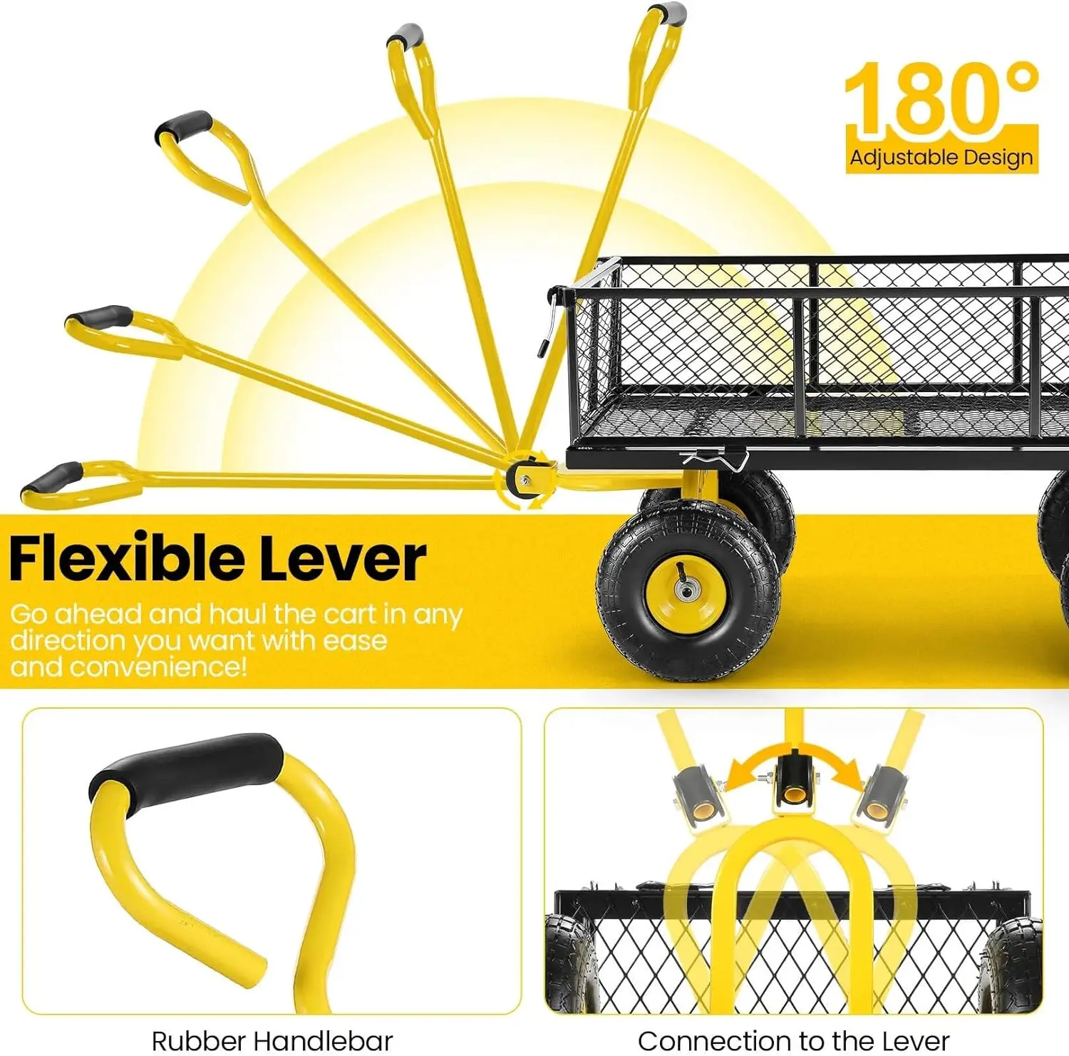 Steel Garden Cart 680 lbs Heavy Duty Garden Wagons with Removable Steel Mesh Sides Utility with 180&deg; Rotating Handle Metal Wagon