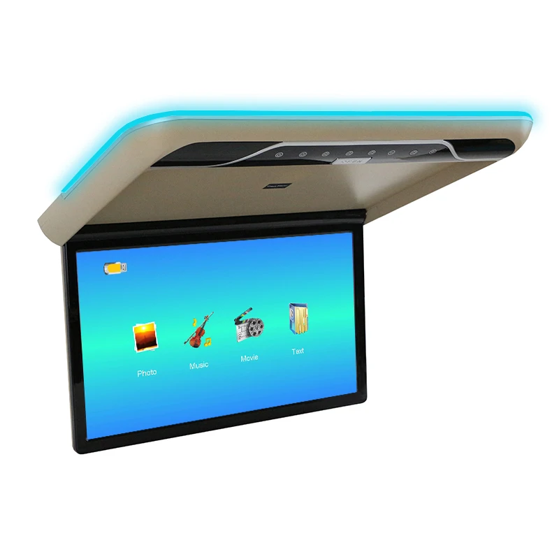 22-дюймовий автомобільний монітор на даху 1080P, відкидний екран, верхній мультимедійний відео, стельовий дисплей на даху з 16-кольоровим навколишнім освітленням HDMI FM