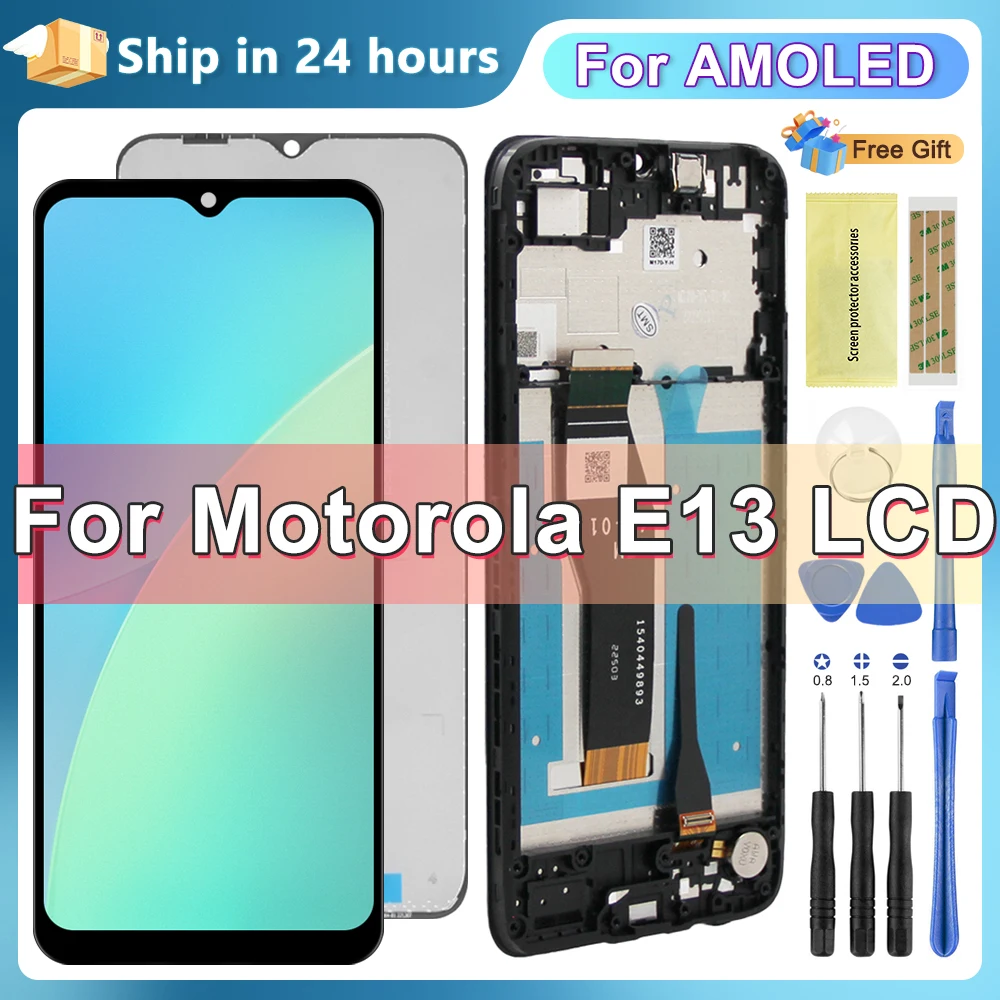 

6.5" AMOLED For Motorola Moto E13 LCD Display Touch Screen Panel Digitizer Assembly For Moto E13 Screen With Frame Replacement