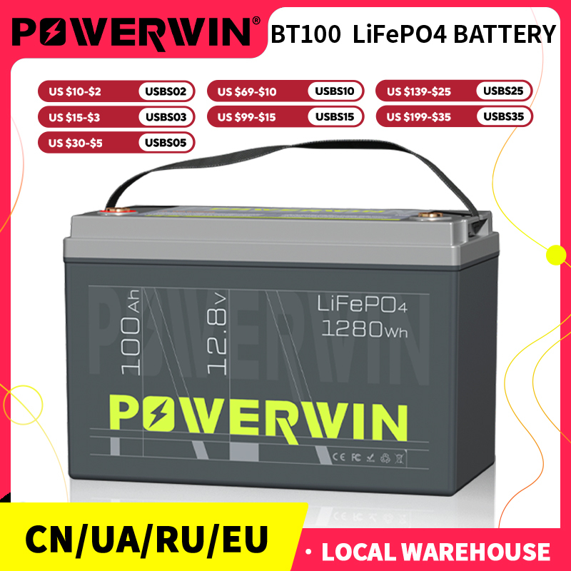 POWERWIN BT100 12.8V  Local Stock 100Ah LiFePO4 Battery 1280Wh Capacity Built-in BMS  4000+ Deep Cycles