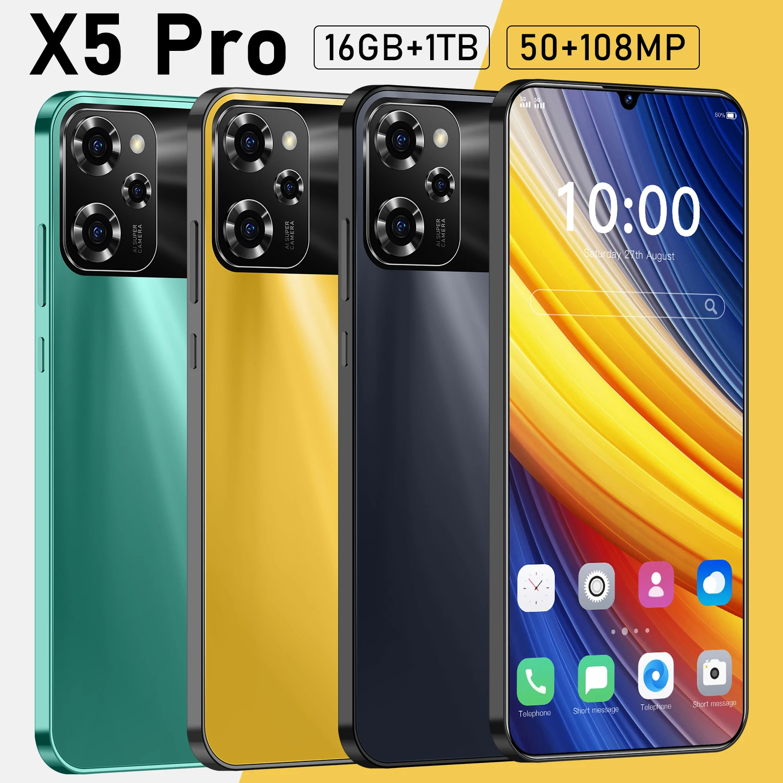 

Original Mobile Phones X5 Pro 7.0 HD Screen SmartPhone 16G+1T 5G Dual Sim Celulares Android Unlocked 108MP 7000mAh Cell Phone