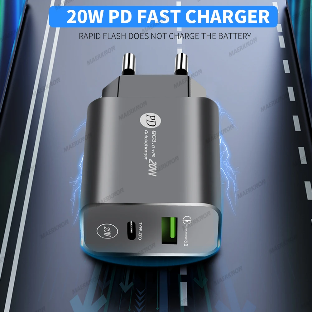 Power Adapter Cellphone Adapter Power Charger PD 20W USB Type C Charger Quick Charge QC3.0 Fast Chrger for iPhone 15 Samsung S23 Xiaomi Macbook Huawei Realme POCO iPad Tablet