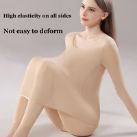 Sous-vêtements chauds Ultra-fins sans couture pour femmes, 2 pièces, haute élasticité, manches longues, haut ajusté, léger, Lingerie de nuit 6