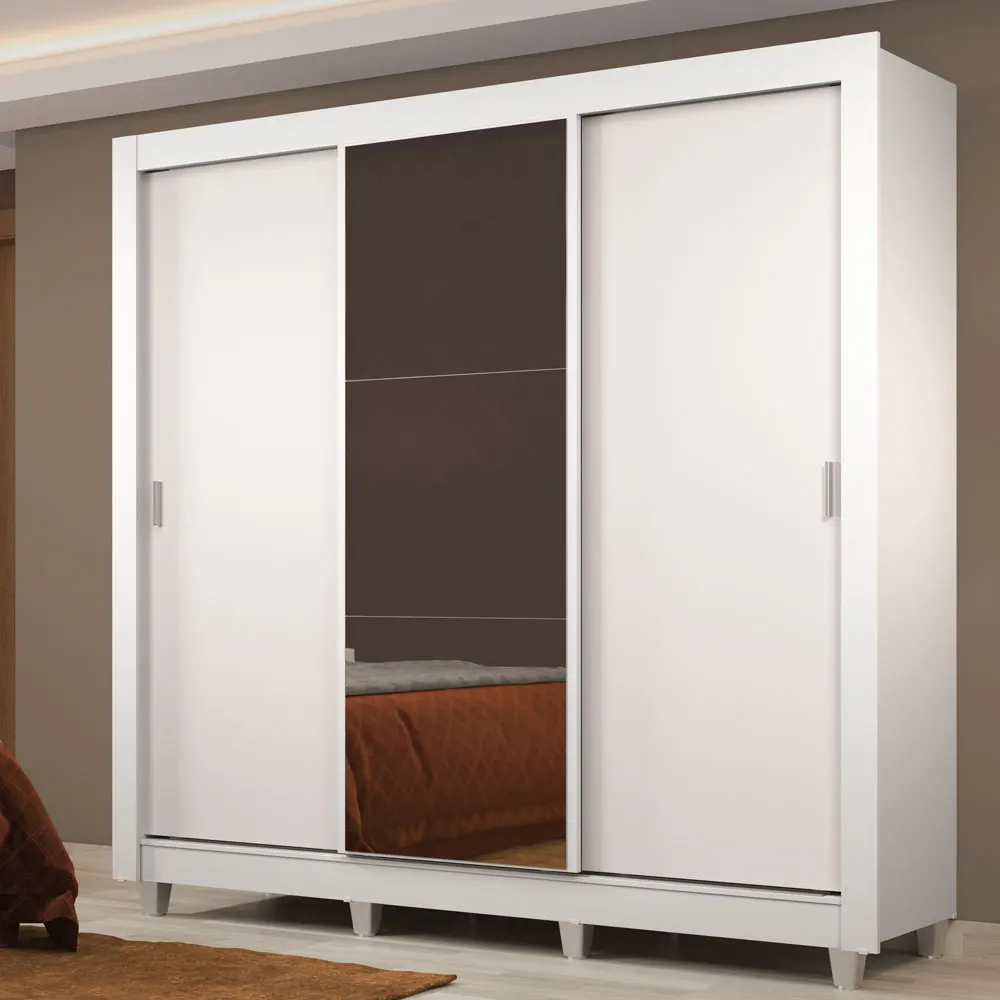 Ropero Closet Madesa Lyon Plus 3 Puertas con Espejo Pies Color Blanco
