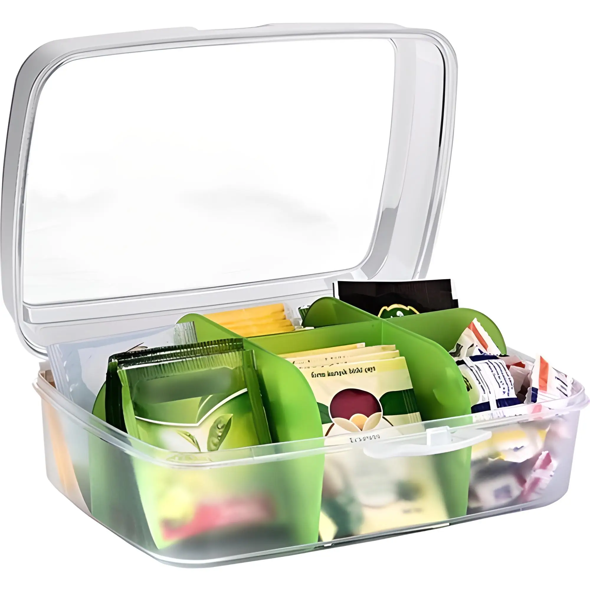 Caja de té con 6 compartimentos, organizador de cuencos de azúcar, café, té, tetera, elaboración, cubierta de almacenamiento, contenedor de cocina, juego de tarros de infusión