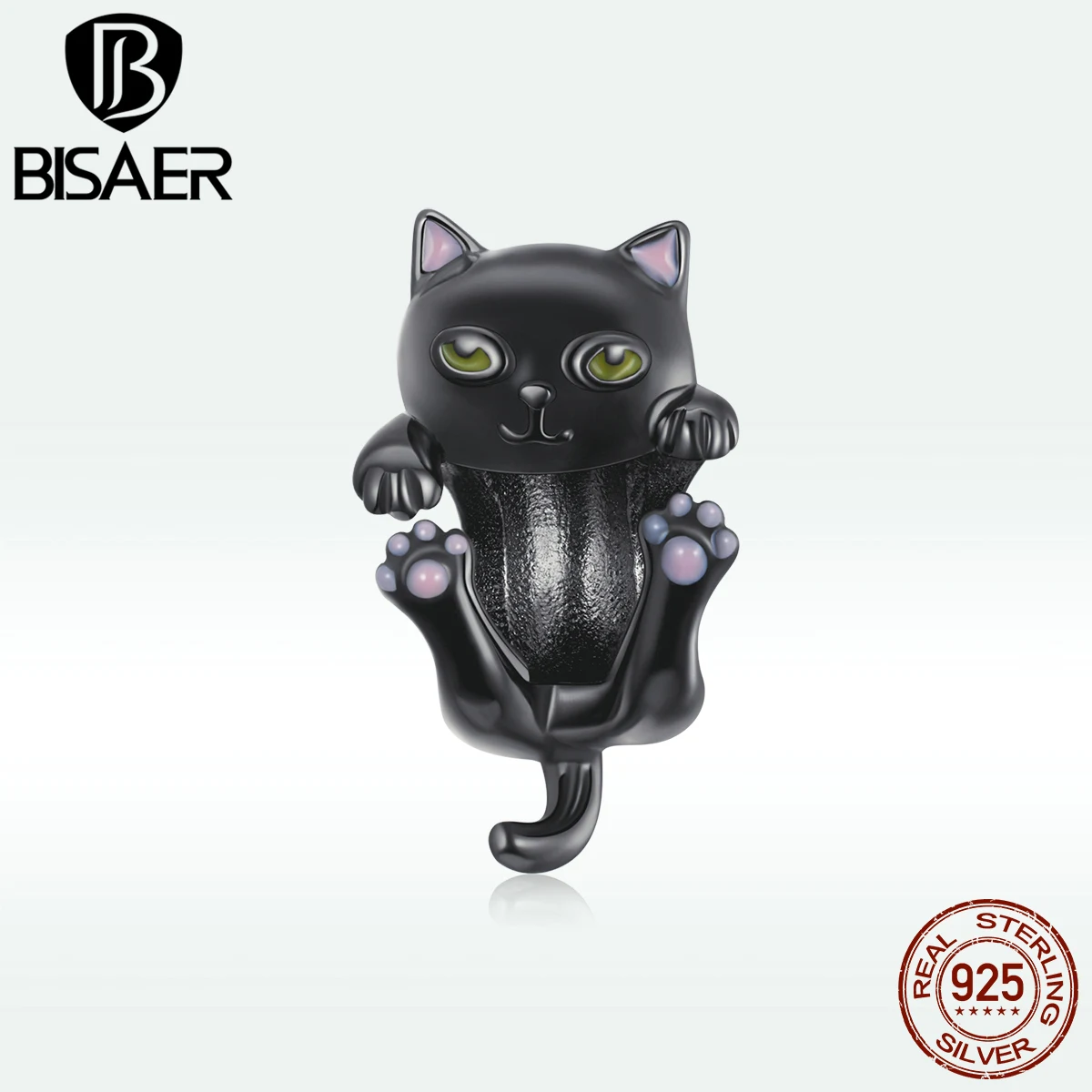 

BISAER 925 Sterling Silver Charm Vintage Black Cartoon Pet Cat Animal Beads Fit Women Bracelets Necklace DIY Fine Jewelry EFC404