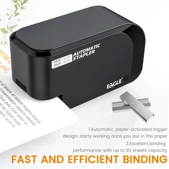 EAGLE automatic electric Stapler, With free 2000 staples, 20-sheet capacity, Dual power supply, office,school binding supplies