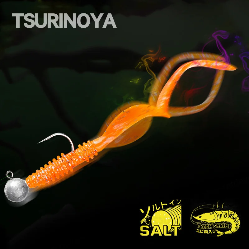 Tsurinoya Mad Wag Coda Arricciata Esca Da Pesca Morbida 63Mm 0.7G 40 Pezzi Verme Sottile Aggiungi Profumo Sale Esche Morbide Fiume Lago Pesca Bass Lur